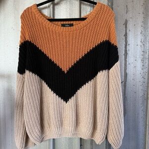 Lulu's Chevron Knit Sweater - Orange, Black, and Cream